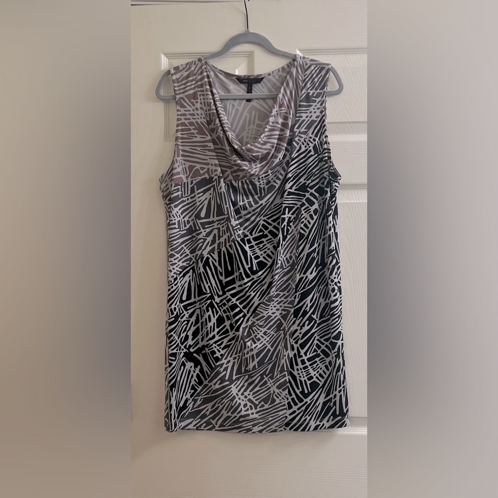 BCBGMaxAzria Draped Scoop Neck Dress Brown/Black/Gray Abstarct Pattern - Large